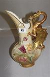 DRAGON EWER, continental porcelain peach ground ewer jug with ornate gilded dragon handle (slight
