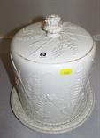VICTORIAN HIGH DOMED POTTERY CHEESE DISH, relief fern pattern (foot rim chip)