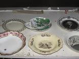 EARLY TABLEWARE; Leeds creamware strawberry dish a/f; early creamware Pagoda plate. Regency