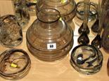 WHITEFRIARS; brown trailed spherical vase; similar smoked glass vase, 2 ashtrays and four other