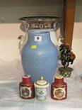 ROYAL LANCASTRIAN, mottled blue ground 10.5" vase (base shatter mark); also miniature cloisonne