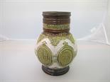 DOULTON 1897 JUBILEE, Lambeth stoneware Victoria 1897Jubilee jug, metal rim mount, 7.5" high