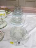 JOBLINGS GLASSWARE, 6 Opalique "Fir Cone" pattern glass bowls and under plates