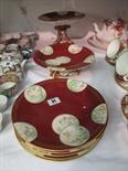 WORCESTER AESTHETIC, gilt and terracotta ground dessert service of 2 comports and 5 plates