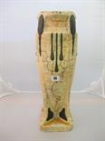 ART DECO VASE; large Austrian crackle glaze and bronzed detailed vase 20"