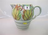 CLARICE CLIFF, celadon glazed Leaf and Berry design ribbed jug, model no. 41A, 8" high
