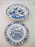 EARLY DELFT; attractive "Garden" pattern 9" circular plate and early Delft 12" floral charger (