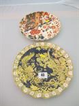 ROYAL CROWN DERBY, gilt bird pattern fluted edge dessert plate and 1 similar Ridgway plate