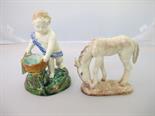 WEDGWOOD MAJOLICA, figure of putti with basket (minor faults) 5.5" and ceramic pony a/f