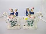 STAFFORDSHIRE POTTERY; pair of equestrian figure groups "Returning Home" & "Going to Market", both