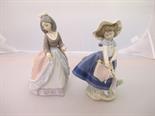 LLADRO, 2 Lladro figures of young lady, 1 carrying a basket of flowers 7.5" high