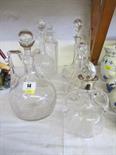 DECANTERS, collection of 6 various cut glass decanters including silver collared square base