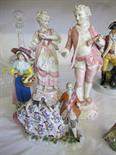 CONTINENTAL FIGURES, 19th Century figure group of Courtier & Companion 5" high, also similar pair of