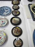 POT LIDS, collection of 6 framed early pot lids including Winter Scene & The Skater