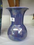 RUSKIN, purple lustre glaze splayed neck 8" vase, dated 1923