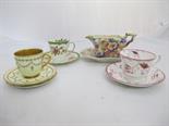 WORCESTER TIFFANY & CO, Royal Worcester jewel encrusted cup & two saucers, also chintz Fenton ``Du