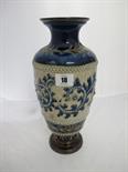 GEORGE TINWORTH, Doulton Lambeth ``Arabesque`` incised pattern 12.5`` vase, monogrammed signature