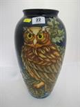 MOORCROFT, limited edition blue ground ``Owl`` pattern 12`` oviform vase