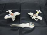 CRESTED MILITARY CHINA, 2 crested model airplanes also Plymouth crested airplane propeller