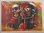 E… Munsey (21st Century) British. ‘South Africa 2001’, two heads, Lithograph, Signed and Inscribed