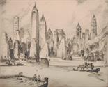 Nat Lowell (1880-1956) Latvian/American. “East River Skyline”, Etching, Signed in Pencil,