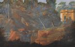 Circle of George Barrett (c.172801784) British. A Rocky River Scene, with a figure on a bridge,