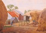 Late 19th – Early 20th Century English School. Hay Stacks in a Farm Yard, Watercolour, Unframed,