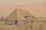 Edgar Thomas Holding (1870-1952) British. “A Sussex Barn, Pulborough”, Watercolour, Signed, and