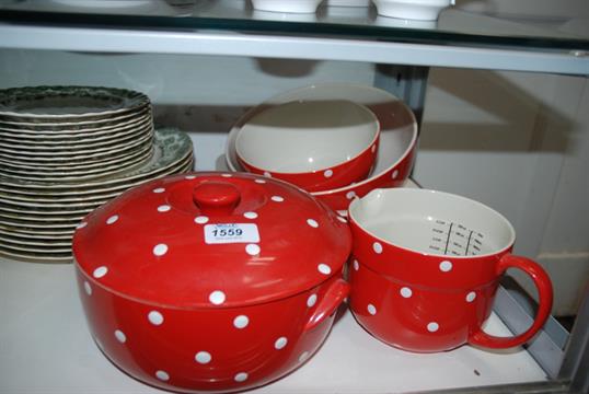 A quantity of Spode cookware \'\'Baking Days\'\' red Polka Dot Bowls ... A quantity of Spode cookware \'\'Baking Days\'\' red Polka Dot Bowls ...