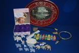 A box of Erasmic Peerless Soap still in original wrappers, an oval metal tray, miscellaneous onyx
