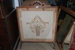 An Oak framed Fire Screen with embroidered panel