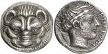 ANCIENT COINS. GREEK. Bruttium, Rhegion (c.415-387 B.C.), Silver Drachm, 4.09g, 8h. Lion’s head