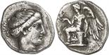 ANCIENT COINS. GREEK. Bruttium, Terina (Ac.420-400 B.C.), Silver Stater, 7.46g, 3h. [TEPINA]ION,