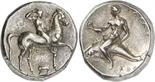 ANCIENT COINS. GREEK. Calabria, Tarentum (c.332-302 B.C.), Silver Stater, 8.00g, 12h. Naked ephebe
