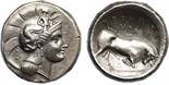 ANCIENT COINS, GREEK COINS, Lucania, Thurium (c.350-300 BC), Silver Double Nomos, 15.2g. Head of