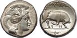 ANCIENT COINS, GREEK COINS, Lucania, Thurium (c.350-300 BC), Silver Double Nomos, 15.7g. Head of