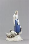 B & G Denmark Porcelain Figure of Lady surrounded by Three Geese