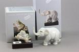 Two Boxed Lladro Knocks on Wood Animals `Lucky Elephant` (lacking stand) and `Lucky Frog`