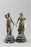 A Pair of Victorian Spelter Figures of Man and Woman