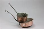 Two Vintage Copper Pans with Iron Handles