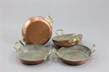 Four Copper Pans with Twin Handles