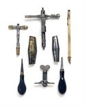 A GROUP OF SEVEN 19TH CENTURY MUZZLE-LOADING ACCESSORIES AND AN IN-LINE BRASS CAPPER to include a `