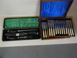 A cased three piece Antler handle carving set by R.F. Mosley Ltd Sheffield - in good condition