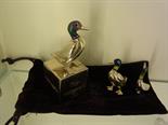 Three silver and enamel Saturno ducks - Tallest 4.5 cm and a Asprey silver dice
Condition report: