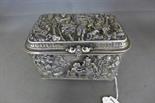 A 19th century French jewellery casket in silver plate on copper - extensively decorated on top