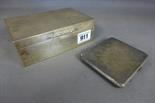 A silver desk cigarette box and a silver cigarette case - both with engine turned decoration