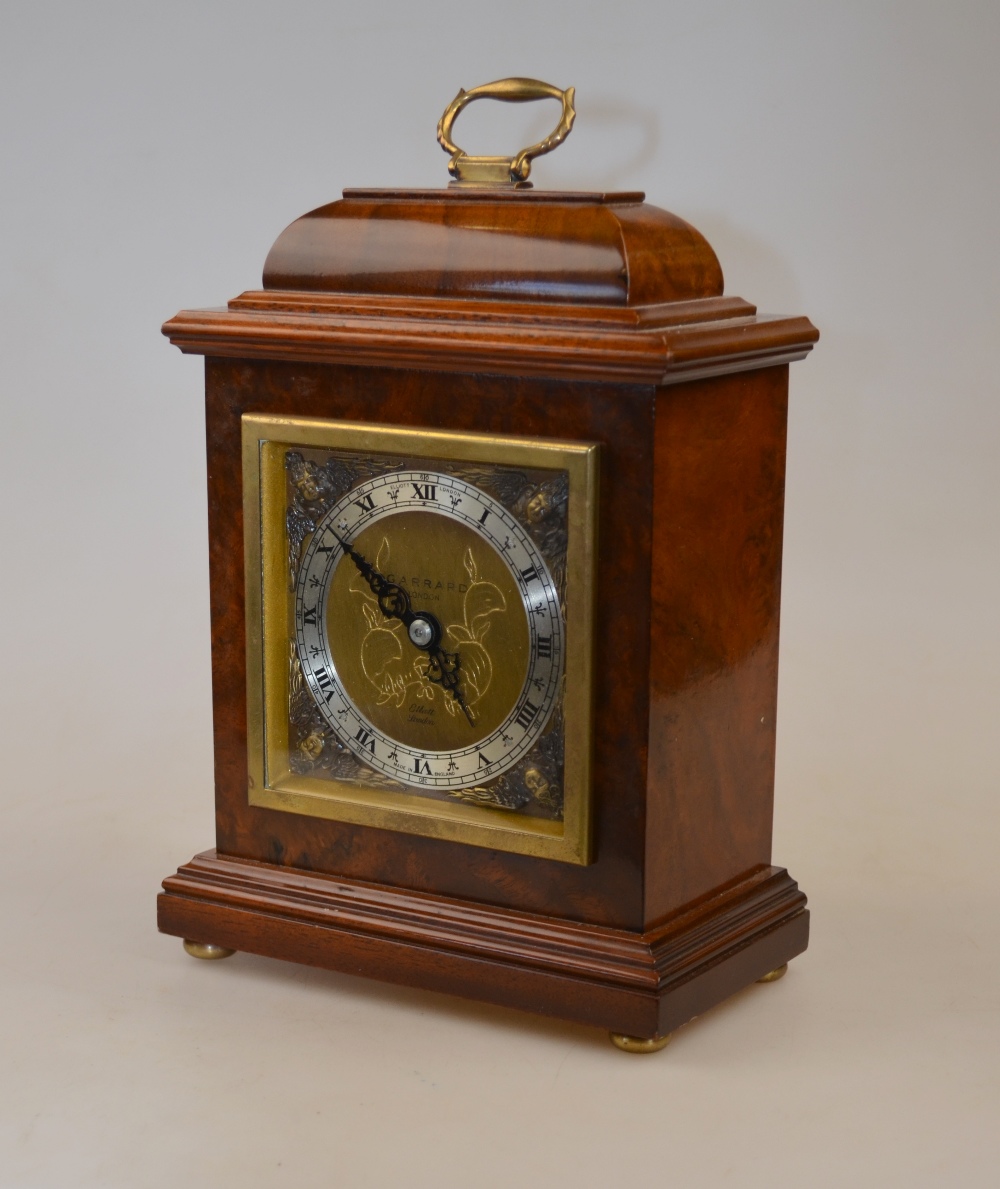 A Garrard of London burr walnut small mantel clock with Elliott movement, 24 cm high Condition Re
