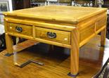 A Chinese hardwood low table having two frieze drawers, 20th century, 90 cm square x 50 cm high