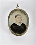 SANTA BÁRBARA - 19th C., “Portrait of a Lady”, oval miniature on ivory, silver frame, Portuguese,