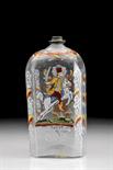 A Flask, painted glass, polychromatic decoration “Cosaque and Flowers”, rim with tin spiral ridge,